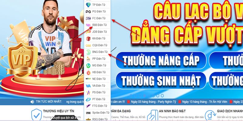 Các sảnh cược sẵn có tại VIPWIN